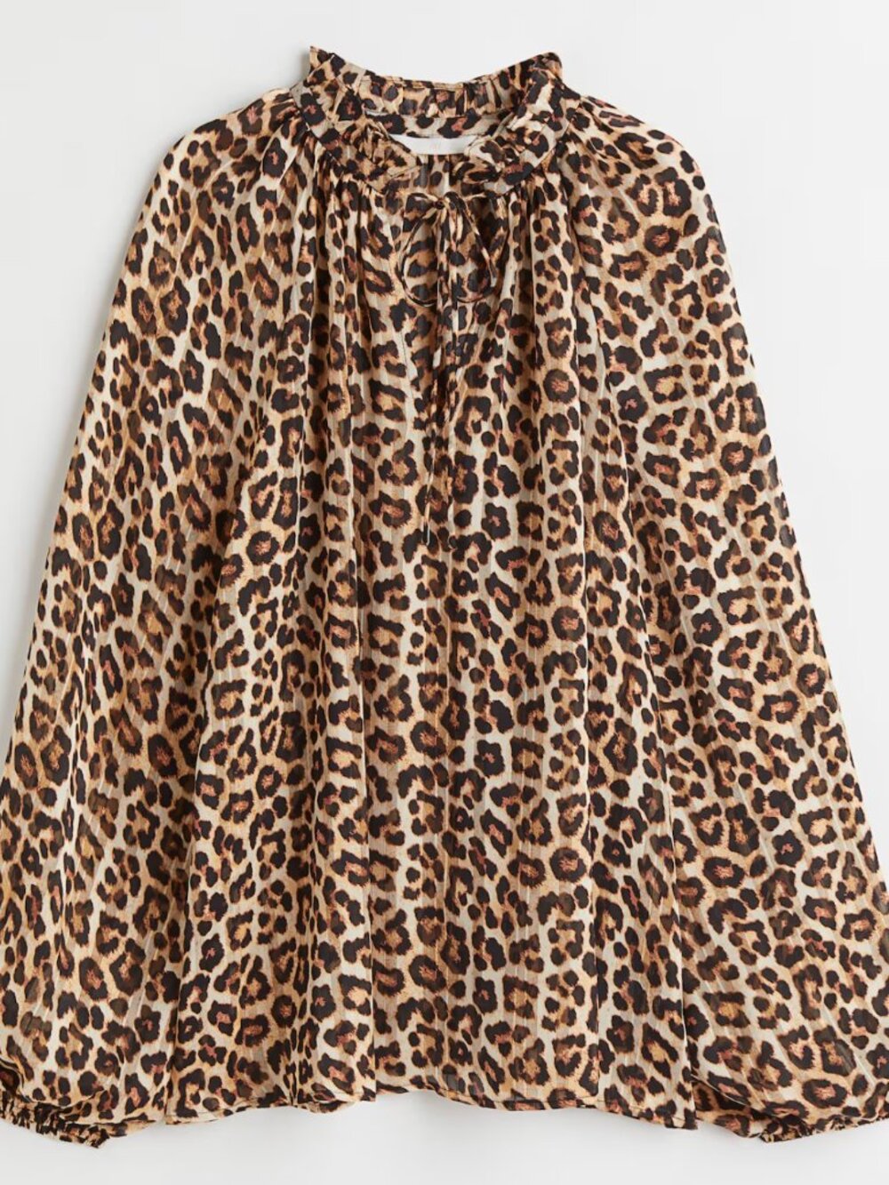 Women’s H&M Fringed Tie Neck Sheer Leopard Print Blouse Size M NWOT